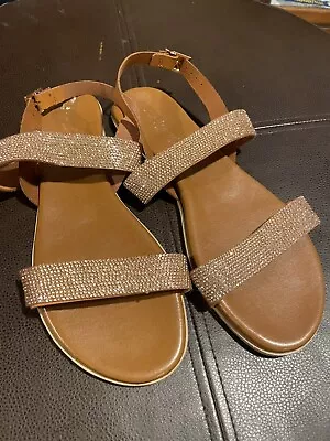 A.GIANNETTI  Women's ITALY Ankle Strap Flat Sandals Bronzy Gold Sz 9.5 • $10