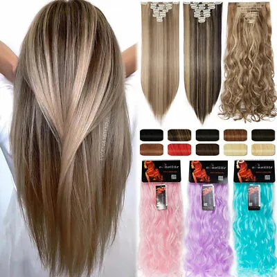 £7.50 • Buy UK Mega Thick Clip In 100% Real Long As Human Hair Extensions Full Head 8Psc/Set