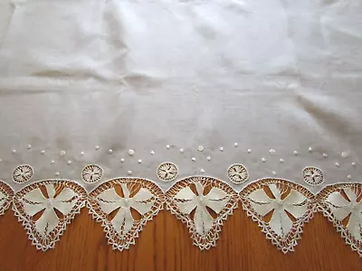 Vintage Gray Linen Runner/Dresser Scarf With Cream Embroidery-25 X 72 • $10
