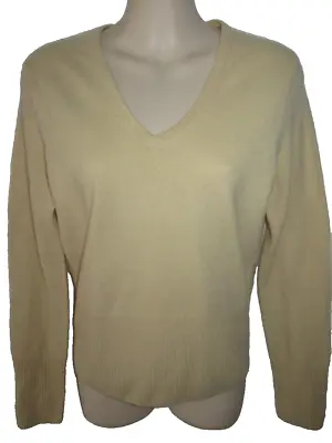 Avellini 100% Cashmere Yellow V-neck Sweater M May Fit Small • $16.95