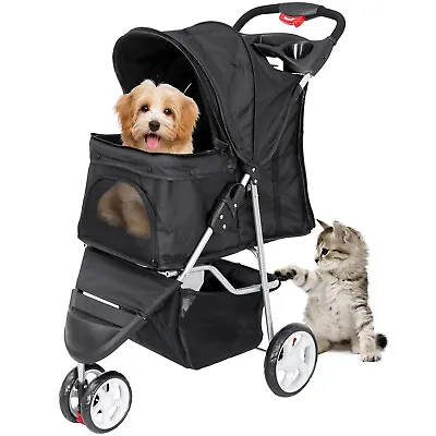 Foldable Pet Stroller 3 Wheel Stroller With Cup Holder Black • $50.58