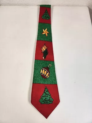 Christmas Tie By A. Rogers Tree Ornaments Stockings EUC Red Green Fast Ship • $12.99