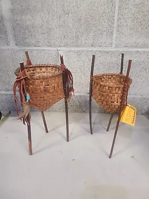 VINTAGE Mike Smith BASKET Pacific Northwest Artist Cedar Bark Willow Legs • $19.50