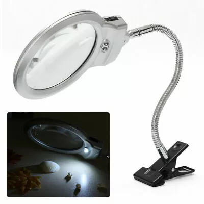 Lighted Magnifier Clip-on Table Top Desk LED Lamp Reading Glass With Clam XY • £18.04