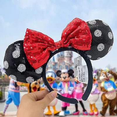 DisneyParks Polka Dot Sequin Red Minnie Mouse Bow Sequins Ears Headband Ears • $12.91