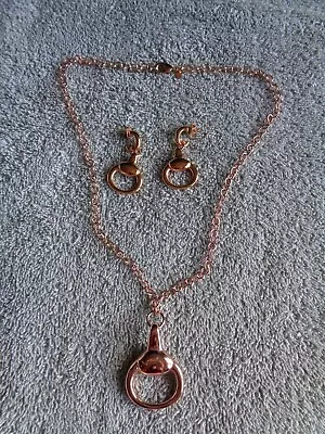 Bronzo Milor Italy Rose Gold Over Bronze Pendant 20  Chain & Drop Earrings Set • $129.99