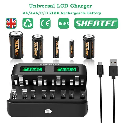 8 Slot Universal Fast Battery Charger / AA AAA C D Rechargeable Ni-MH Battery • £14.90