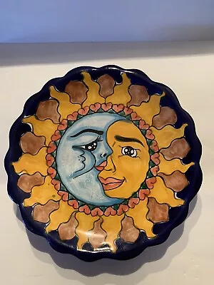 Eclipse Sun Moon MexicanTalavera Wall Art 8  Hand PaintedCeramic • $15