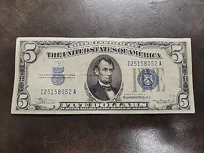 1934 A Five DOLLAR SILVER CERTIFICATE $5 Note Bill NICE • $16.95