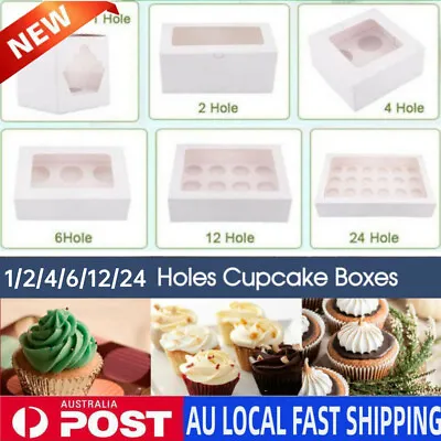 Lot Cupcake Box Cases 2 Hole 4 Hole 6 Hole 12 Hole Window Face Party Wedding AU • $10.99