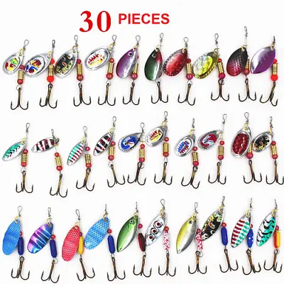 $12.95 • Buy 30 PCS Fishing Lures Metal Spinner Baits Bass Tackle Crankbait Trout Spoon Trout
