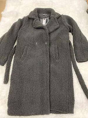 NWT! Boohoo Womens NWT Maternity Teddy Faux Fur Coat In Black Size 6 (UK 10) • $15.99
