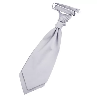 Mens Boys Wedding Ruche Pre-Tied Cravat Satin Plain Solid FREE Cravat Pin By DQT • £8.49