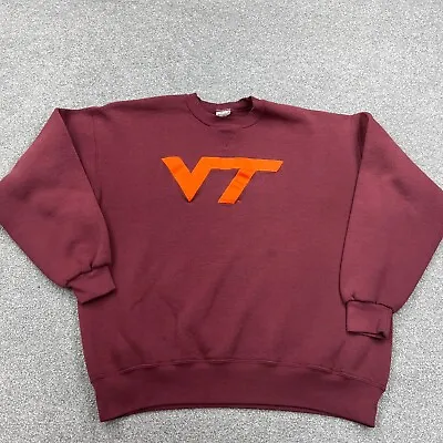 Vintage Virginia Tech Hokies Sweatshirt Men XL Maroon Crew Neck Sweater Y2K JR* • $24.91