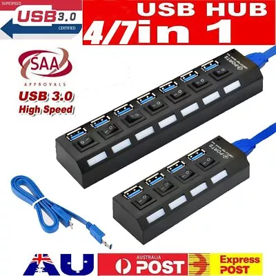 4/7 Port USB 3.0 2.0 HUB Powered Top Speed Splitter Extender PC AU Power Cable • $6.89