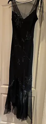 Ladies Maria Grachvogel 100% Silk Long Black Evening Gown Lined Beaded Size 10 • £15