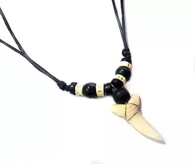 Real Shark Tooth Necklace With Seed Beads And Fish Vertebrae Beads • $8