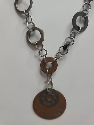 Necklace Choker 16  Long Steampunk Style Auntie Kel Washers Nuts Bolts Jewelry  • $9.90