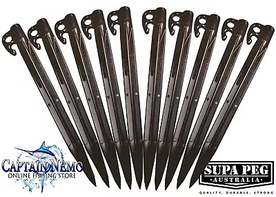 Supa Peg 10 X 300mm Sand Tent Pegs Stakes Heavy Duty Black Beach Peg Tsppb300 • $29.95