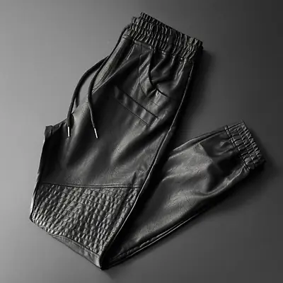Men PU Leather Pants Elastic Waist Jogger Pants Motorcycle Trousers Harem Pants • $66.68
