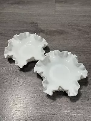 Vintage UnMarked Hobnail Milk Glass Bon Bon Candy Trinket Dish Ruffled Edge • $9.99