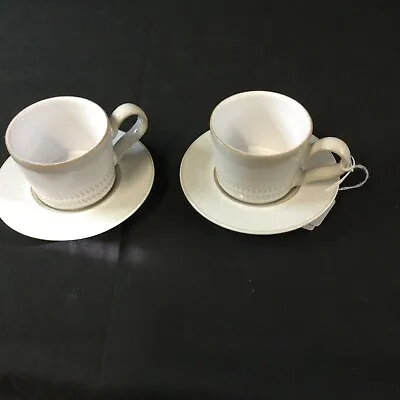 2 Denby Chevron Mugs & Saucers 2 Rings Green Vintage Retro. Expresso Cups. • £5
