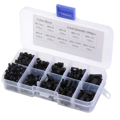 Nut Set Spacer PCB Standoff Assortment M3 Nylon Hex Screw Kit Black 300 X • $4.98