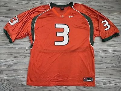 Vintage Miami Hurricanes Jersey Mens 2XL Orange #3 Nike Frank Gore Football XXL • $24.99