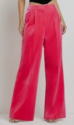 River Island Pink Velvet Wide Leg Trousers Size 12 • £10.99