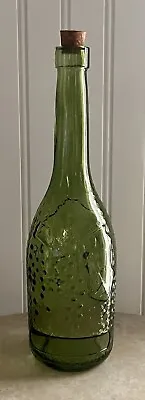 Glass ￼Decorating Bottle With Raised Leaves Design With Cork In Green • $12