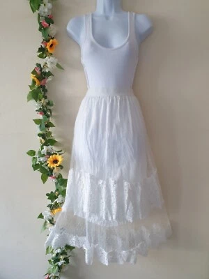 £12.99 • Buy Vintage Retro White Lace Gypsy Skirt M 10 Boho Hippie Milkmaid Peasant