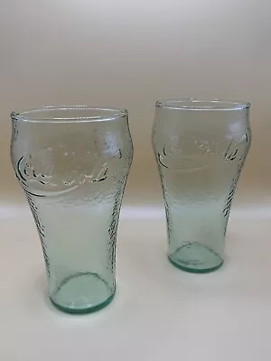 Vintage Coca Cola Coke 6  Tall 16oz Green Pebbled Texture Soda Drink Glass Cups • $13.50