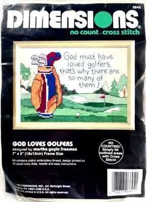 Dimensions Vintage 1993 No-Count Cross Stitch Kit GOD LOVES GOLFERS Needlecraft • $17