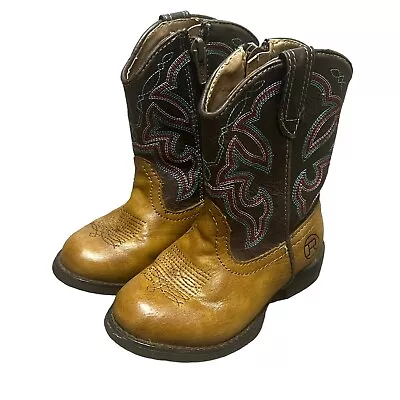 Roper Cowboy Boots Toddler Boys Size 6 Brown With Red White & Blue Stitching • $26.39