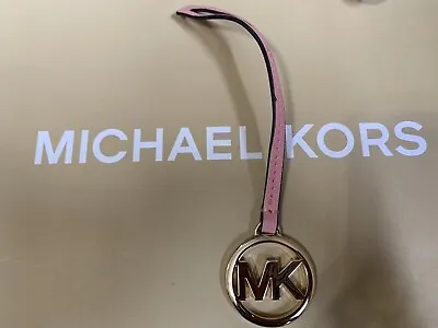 New Michael Kors Gold Mk Logo Purse Charm Key Fob Primrose Pink Saffiano Leather • $16