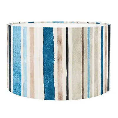 Watercolour Ocean Stripe Lampshade. Traditional Nautical Stripes In Blue & Grey. • £49.99