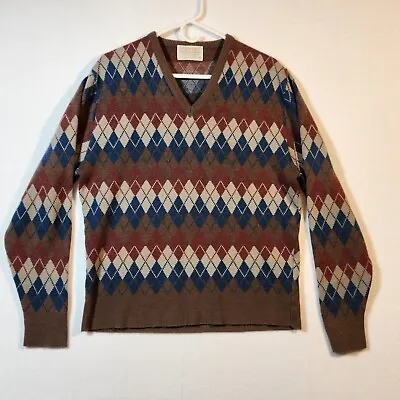 VTG Lord Jeff Mens Argyle Sweater Dupont Orlon/Wool Mix.  Brown Size Large USA • $9.96