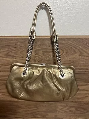 Michael Kors Purse Gold Leather Shoulder Bag Hand Bag Silver Chain Snap Closure • $20