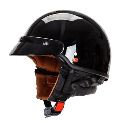 DOT Motorcycle Half Open Face Helmet Vintage Helmet Detachable Neck Glossy Black • $49.99