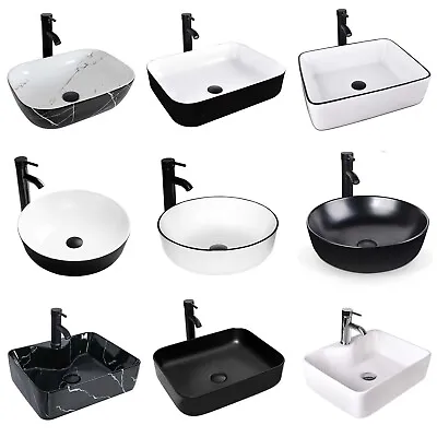 ELECWISH Bathroom Vessel Sink Ceramic Basin Bowl With Faucet Pop Up Drain Set • $99.99