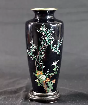 Antique Meiji Japanese Cloisonne Enamel Silver Wire Bird And Floral Vase  • $448.20