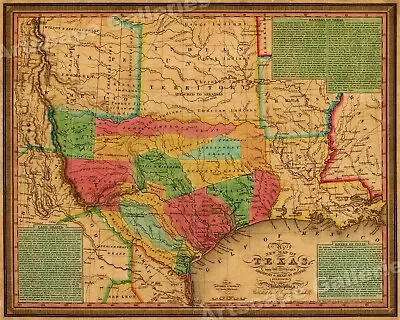 1830s Texas & Indian Territory Land Grants Historic Wall Map - 24x30 • $23.95