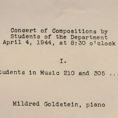 1944 Concert Compositions Students Music Department Program Vassar College • $27.50
