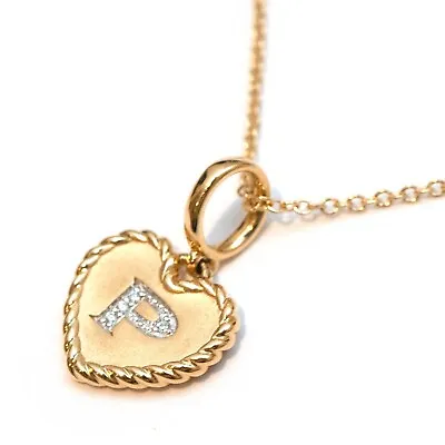 New DAVID YURMAN Heart Initial Charm P 18K Yellow Gold & Diamond 18  Necklace • $595