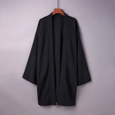 Mens Long Cardigan Japanese Retro Kimono Top Jacket Yukata Outwear Casual Ethnic • £16.91