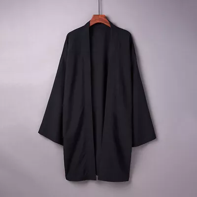Mens Long Cardigan Japanese Retro Kimono Top Jacket Yukata Outwear Casual Ethnic • £16.91