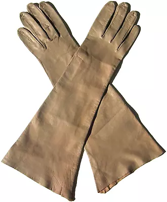 Vintage Taupe Brown Unlined Genuine Kid Leather Prairie Thin Soft Gloves Size 6 • $13