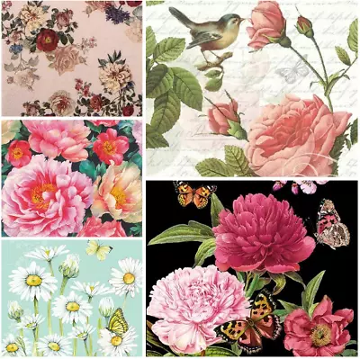 £2.89 • Buy Decoupage Flower Napkins Rose Peony Butterfly Floral Napkins X4 Mix Packs Avail