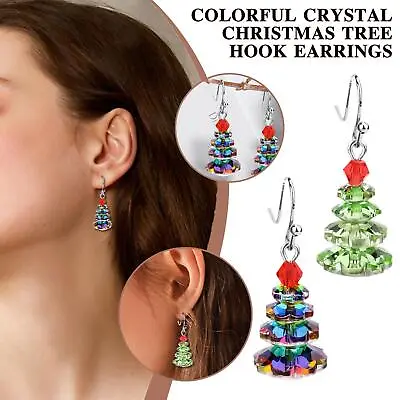 Colorful Crystal Christmas Tree Hook Earrings Drop Dangle Jewellery Gift ~ • $9.73