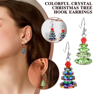 Colorful Crystal Christmas Tree Hook Earrings Drop Dangle Jewellery Gift ~ • $9.73